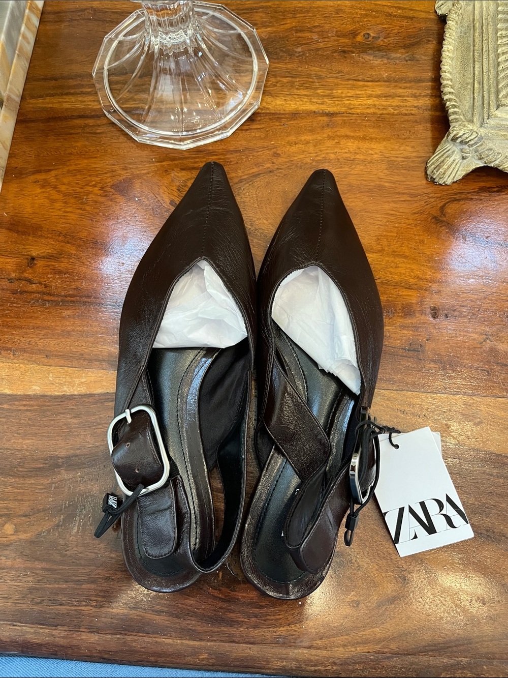 Zara Dark Brown Pointed Slingback Heels